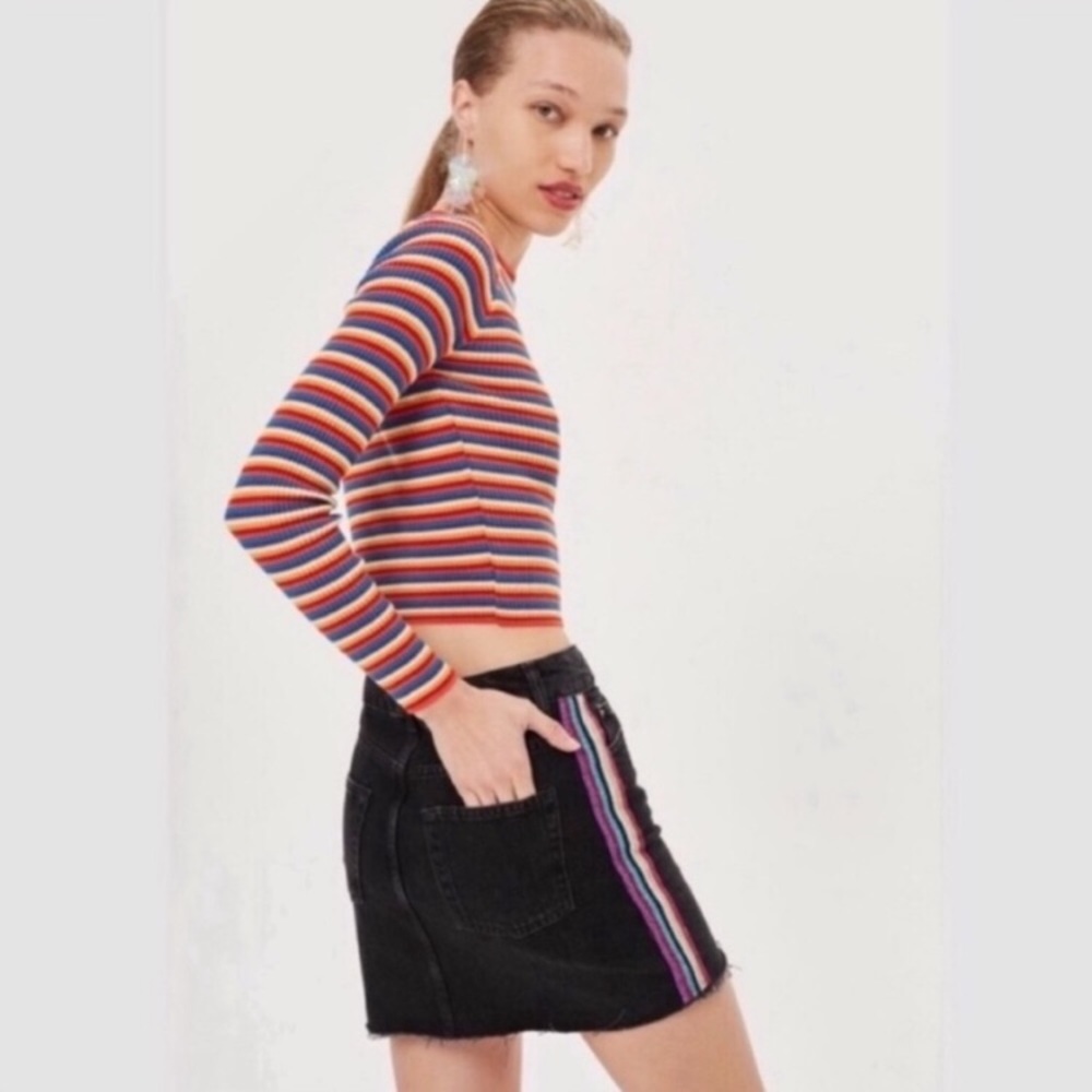 Topshop Moto rainbow track stripe denim skirt‎ / 8 - Picture 2 of 7